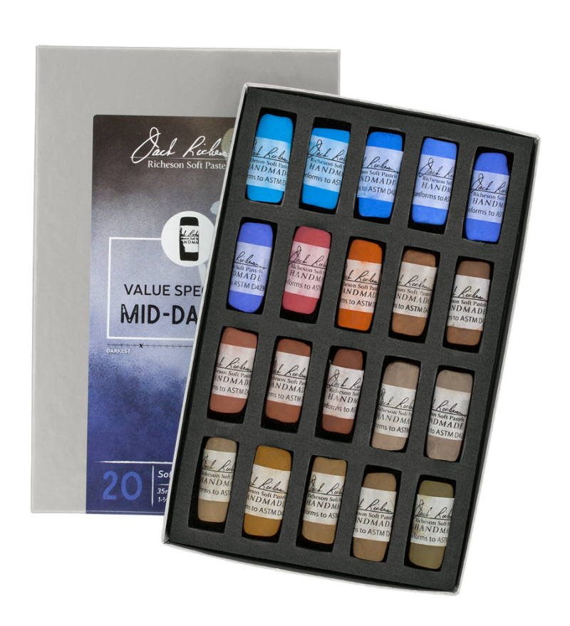 Richeson Soft Handrolled Pastels Set Of 20 - Color: Value Spectrum Mid-Darks 1