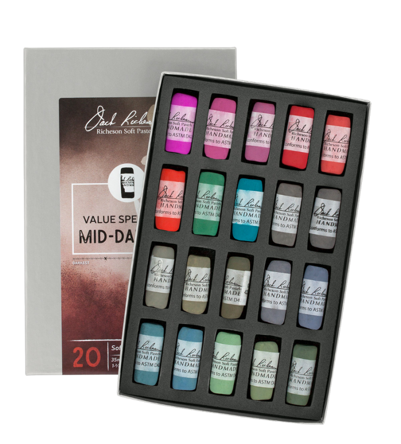 Richeson Soft Handrolled Pastels Set Of 20 - Color: Value Spectrum Mid-Darks 3