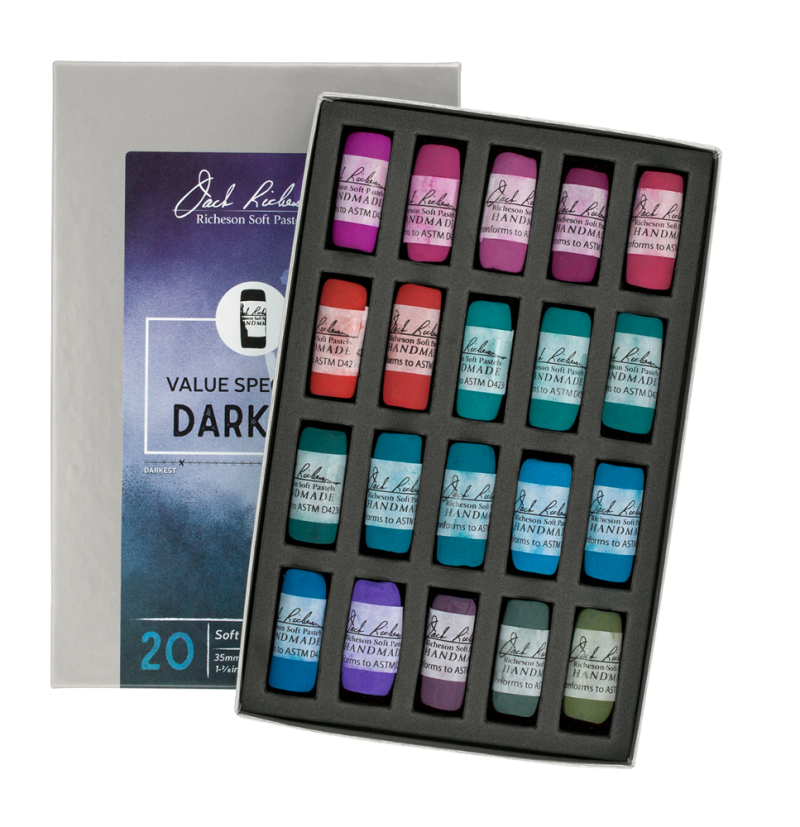 Richeson Soft Handrolled Pastels Set Of 20 - Color: Value Spectrum Darks 5