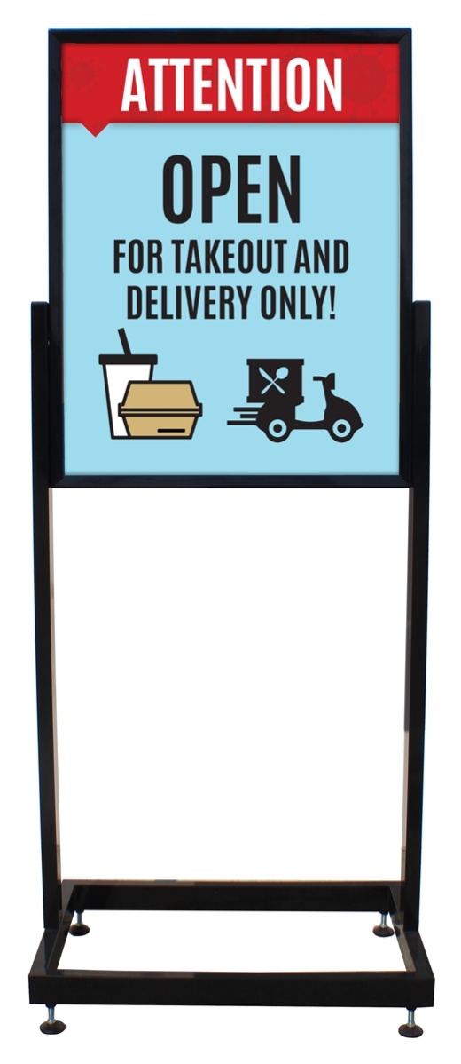 Takeout and Delivery Only Poster Sign Holder - 22" x 28" Floor Stand with Print