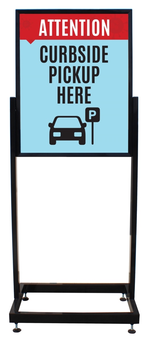 Curbside Pickup Here - Heavy Duty Poster Sign Holder Floor Stand 22" x 28" with Print