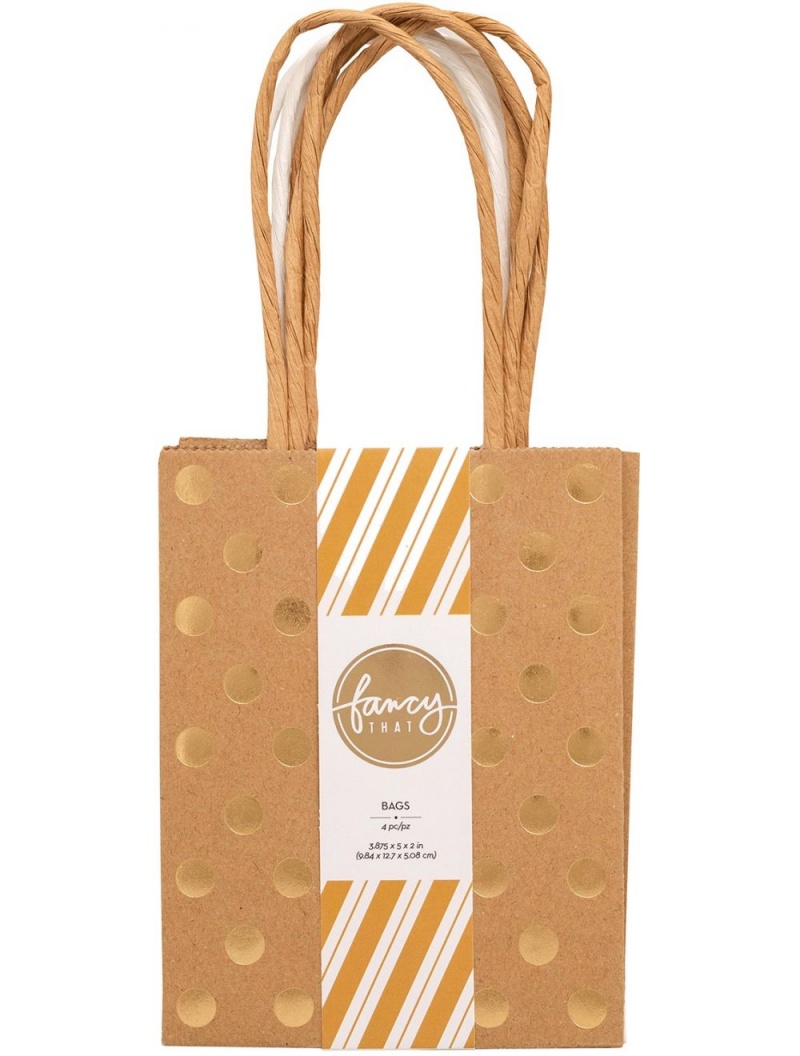 American Crafts Fancy That Mini Gift Bags 3.875"X5" 4/Pkg-Gold Foil Polka Dot