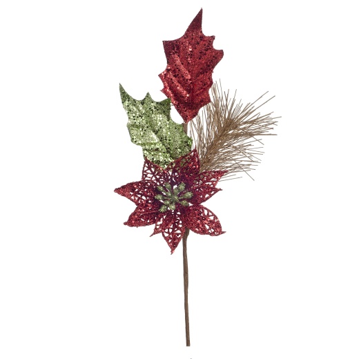 Glitter Mixed Poinsettia Pick Red Green 3 X 8.5 Inches from Darice Crafts AC