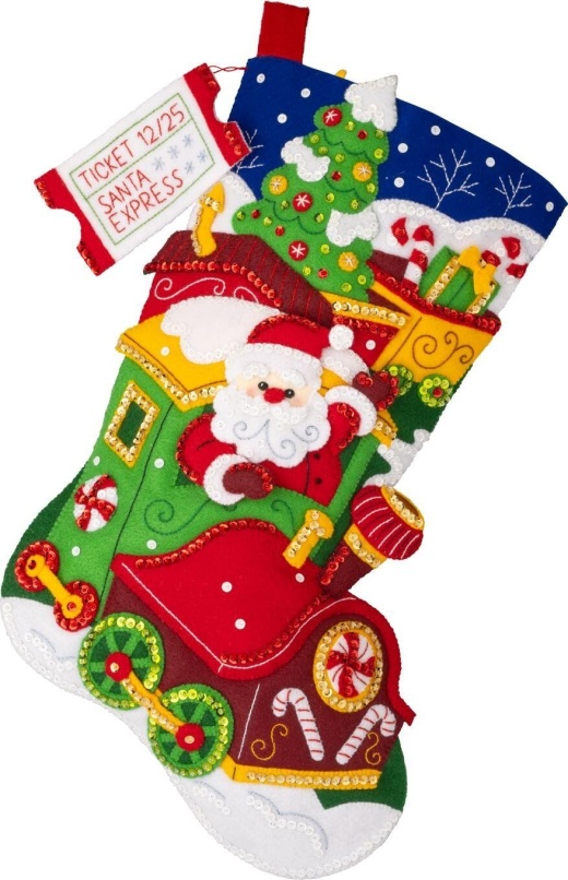 Bucilla Felt Stocking Applique Kit 18 Inch Long Santas Peppermint Express