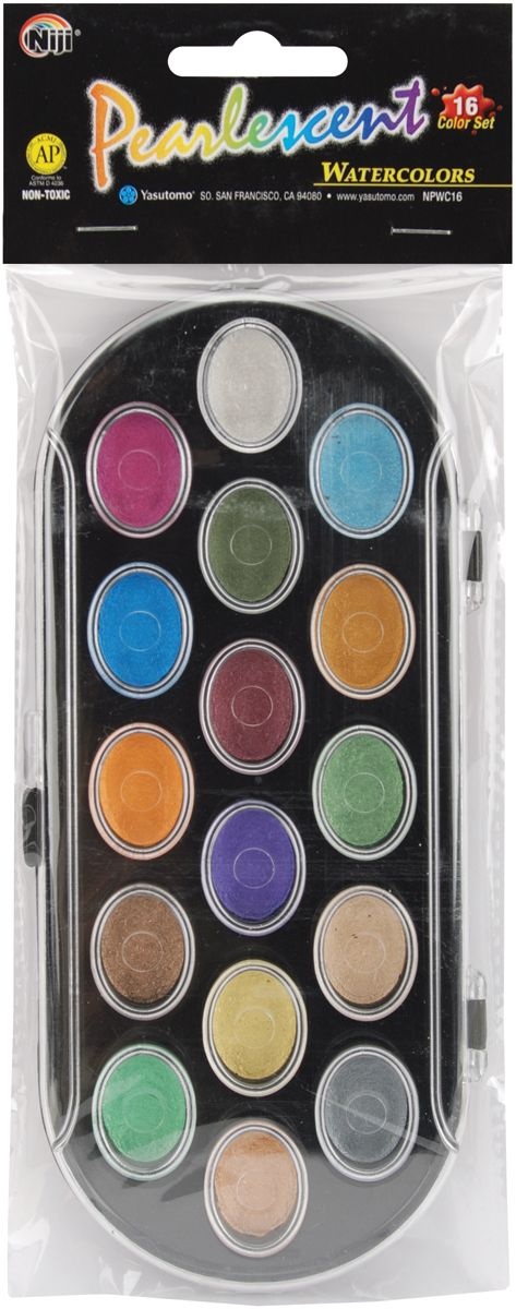 Yasutomo Pearlescent Watercolor Paint Cakes 16 Per Pkg Assorted Colors