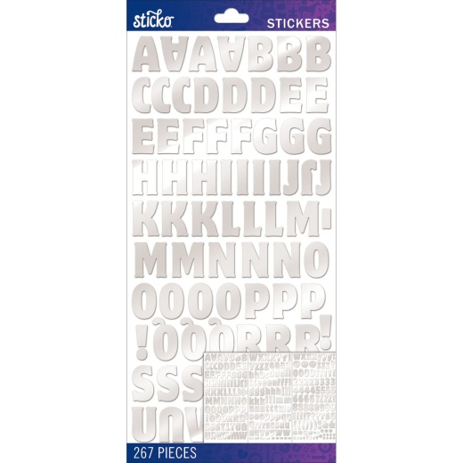 Sticko Alphabet Stickers Silver Foil Motter Medium