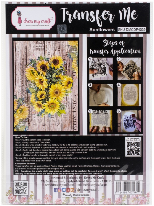 Dress My Craft Transfer Me Sheet A4 Sunflowers