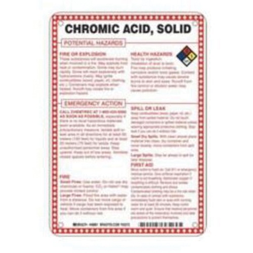 "Chromic Acid, Solid Chromium Anhydride Potential Hazards" Sign, 10" X 7", Fiberglass, English With Pictogram