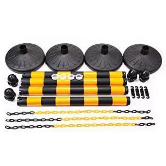 Plastic Stanchion Crowd Control Stands Post Set Barrier With Chains In Black & Yellow