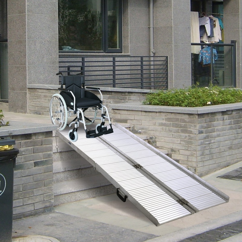 6' Folding Portable Wheelchair Scooter Ramp Mobility Handicap Suitcase Threshold With Handle Nonslip Traction Sliver