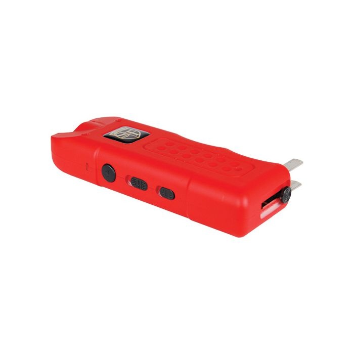 Multiguard Stun Gun, Alarm, And Flashlight With Built In Charger Red