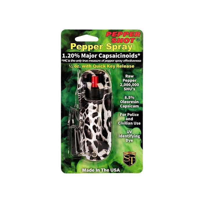Pepper Shot 1.2% Mc 1/2 Oz Halo Holster Leopard Black/White