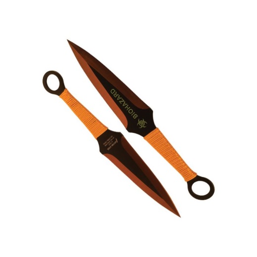 2 Piece Throwing Knife Black Gold Color Biohazard