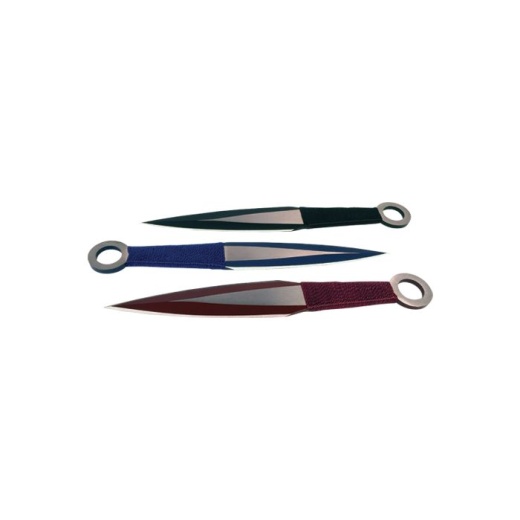 3 Piece Throwing Knife Assorted, Black, Blue, Red Color