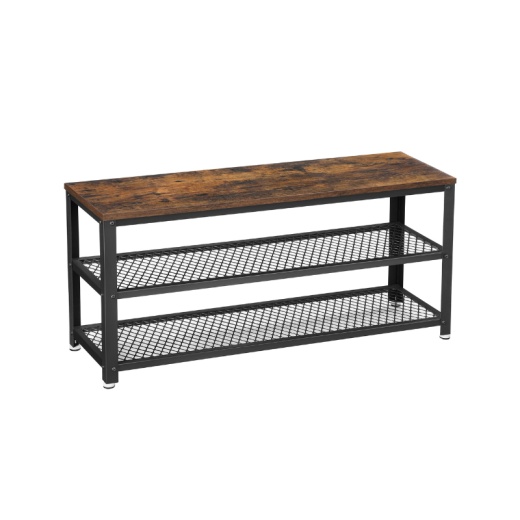 Rustic Brown 3-Tier Shoe Storage Bench - Rustic Brown + Black