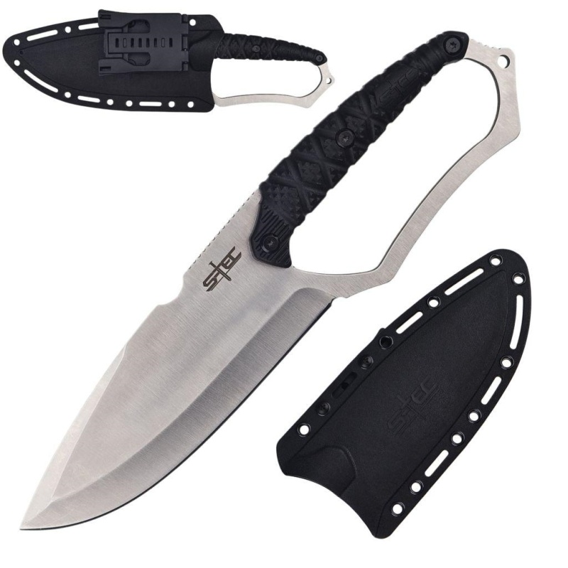 10" Full Tang Silver Blade Knuckle Handle Hunting Knife With Abs Swivel Sheath