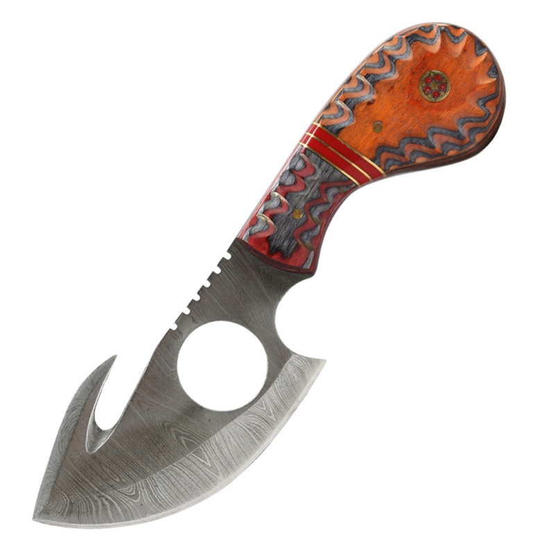 7" Damascus Blade Skinner Knife with Sheath
