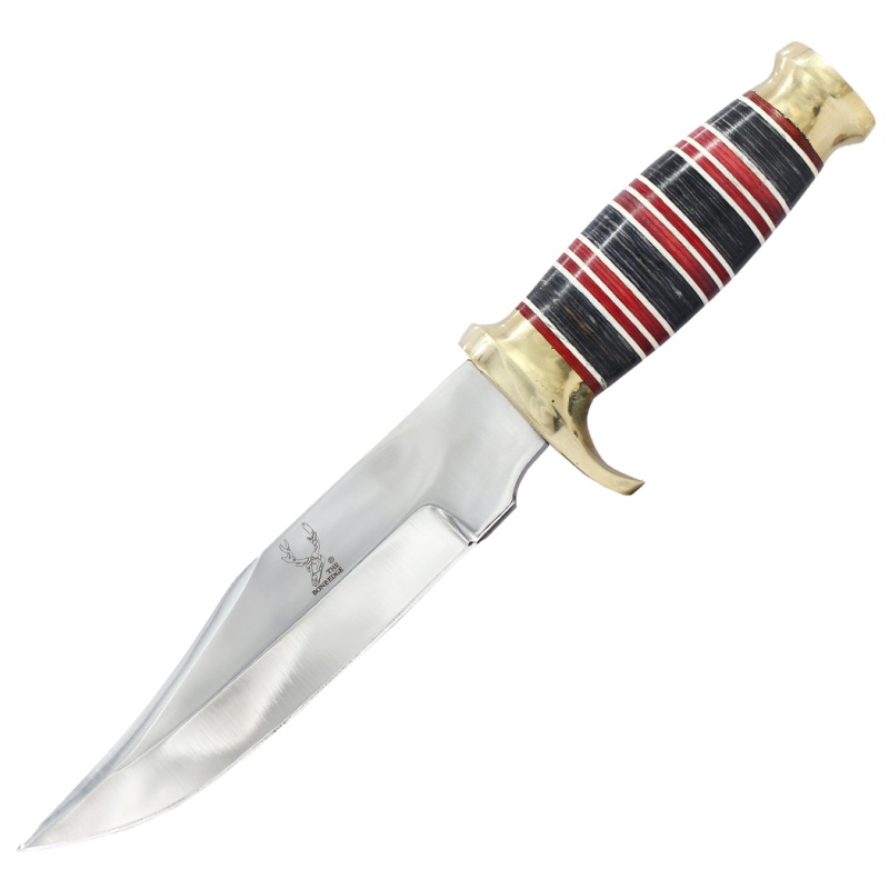 Theboneedge 9.5" Black & Red Wood Handle Mirror Finished Blade Hunting Knife With Leather Sheath