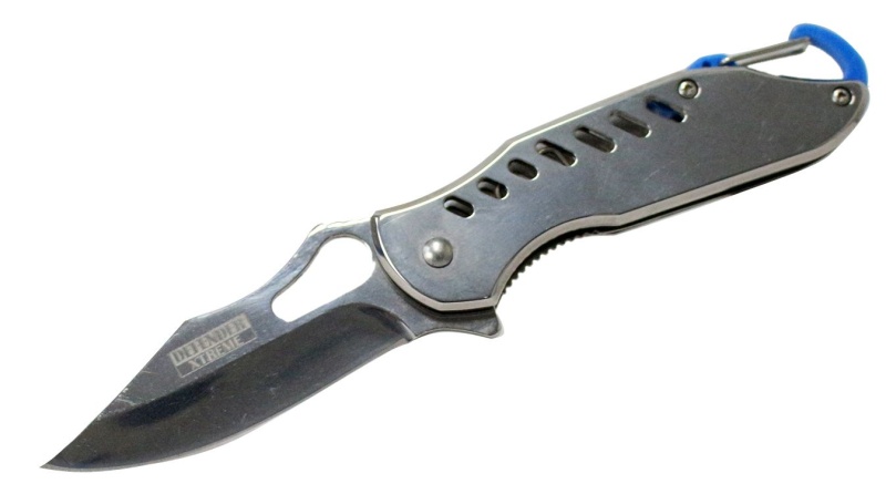 6.5" Defender Xtreme Spring Assisted Refelctive Gray Knife With Keychain Clip
