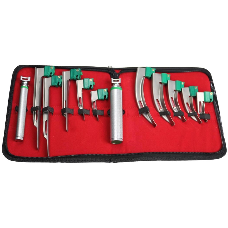 Bdeals Set Of 12 Fiber Optic Mac Miller Laryngoscope Blade 2 Handle Intubaton Kit