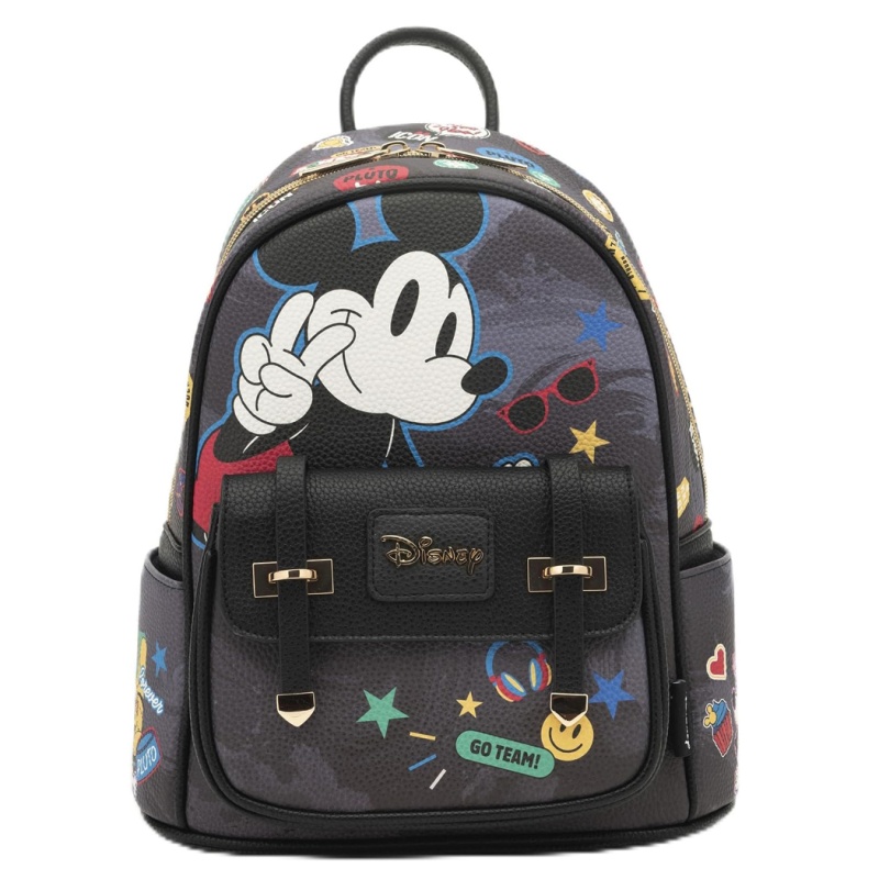 Disney 11" Mickey Mouse Vegan Fashion Leather Mini Backpack With Adjustable Shoulder Straps