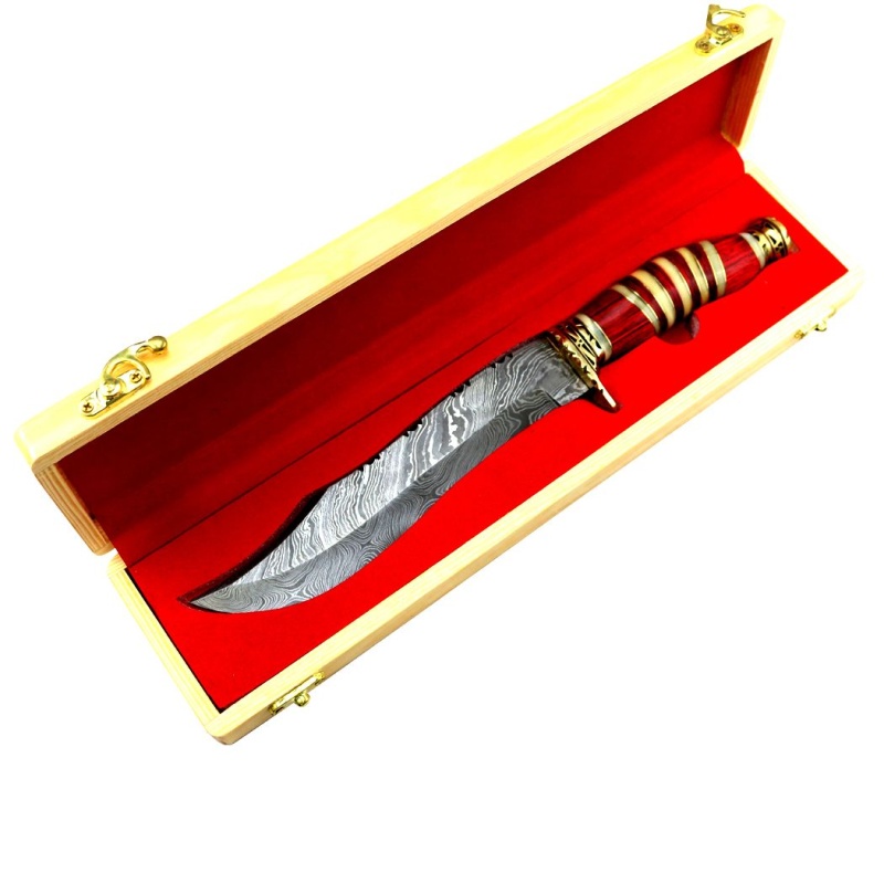Theboneedge 13" Damascus Steel Fixed Blade Hand Forged Bone & Wood Handle Knife