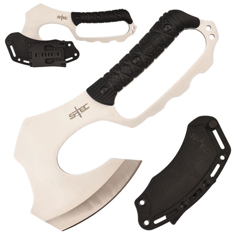 10.5" Full Tang Silver Blade Knuckle Handle Tactical Axe With Abs Swivel Sheath