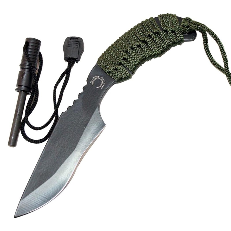 7" Hunting Knife Black Tactical Carbon Steel Blade
