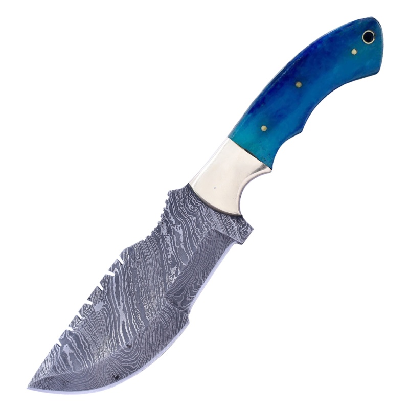 10" Damascus Blade Tracker Hunting Knife with Blue Bone Handle