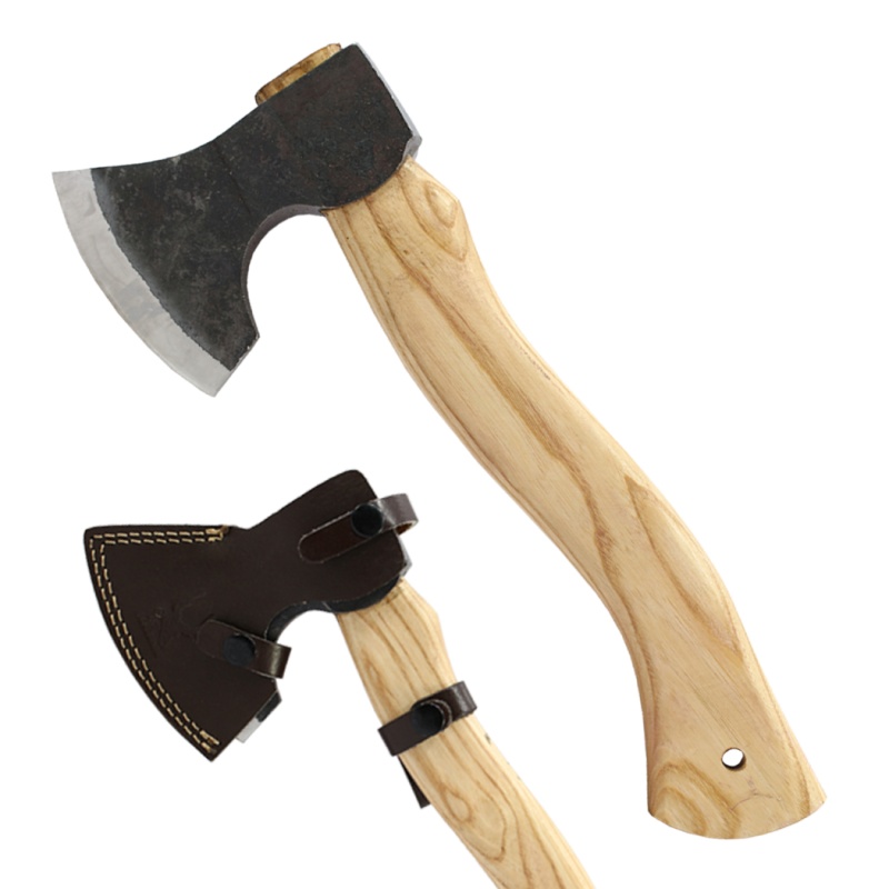 Theboneedge 12" Hand-Forged Throwing Axe with Ash Wood Handle and Sheath