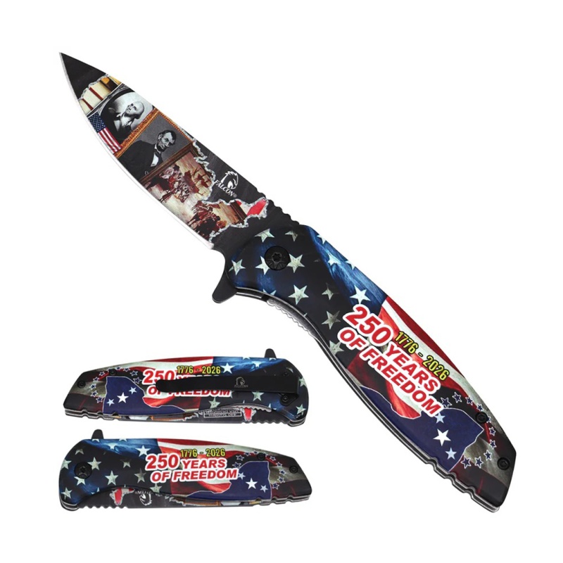 7.5" Usa 250Th Anniversary Handle Presidents Design Blade Spring Assisted Folding Knife With Belt Clip