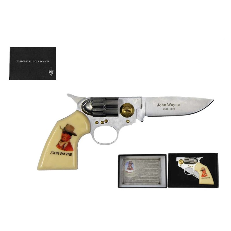 7" John Wayne Photo Handle Gun Style Folding Knife With Gift Box