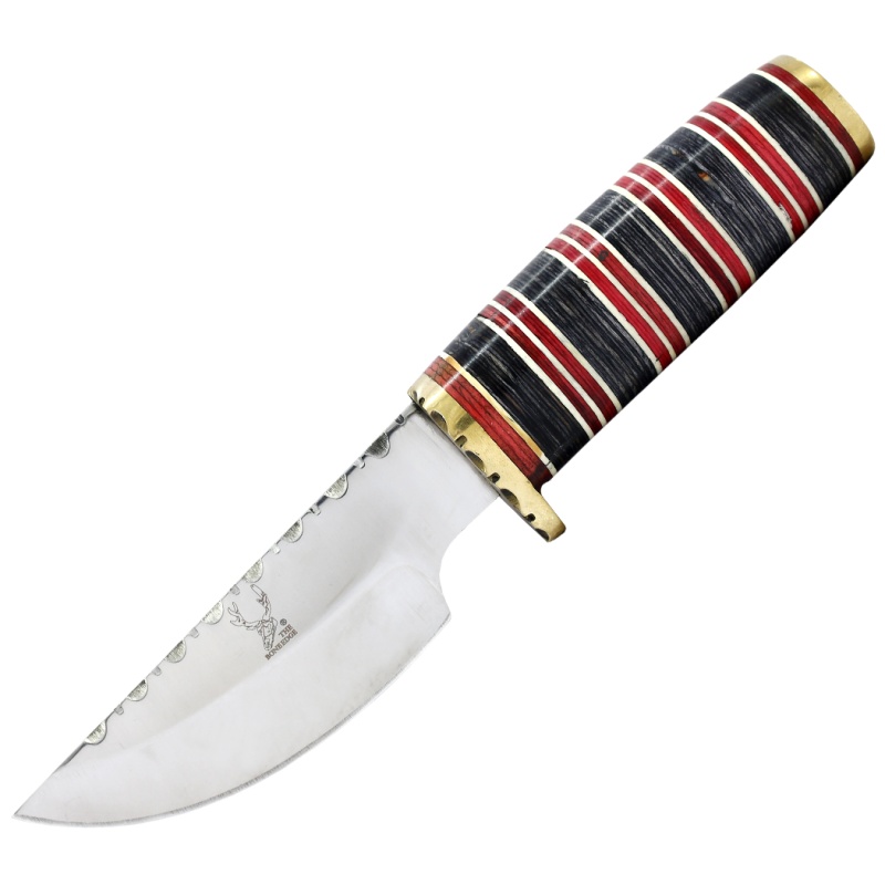 Theboneedge 8" Black & Red Wood Handle Mirror Finished Blade Hunting Knife With Leather Sheath