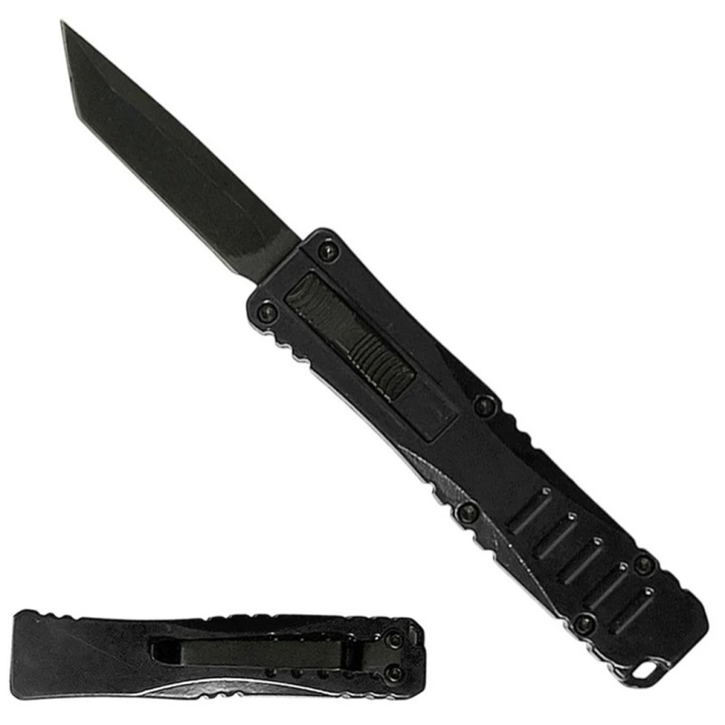 5.25" Mini Folding Pocket Knife All Black Stainless Steel Tanto Blade Compact Edc