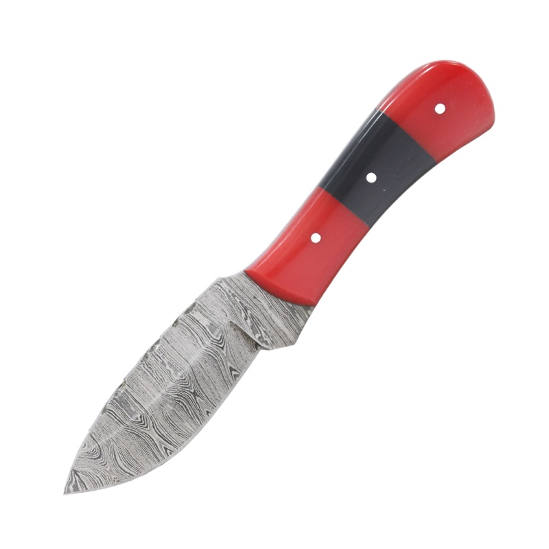 Theboneedge 6" Red & Black Resin Handle Damascus Blade Hunting Knife With Sheath