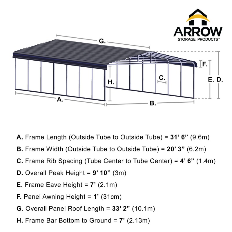 Arrow Carport, 20 Ft. X 29 Ft. X 7 Ft. Eggshell