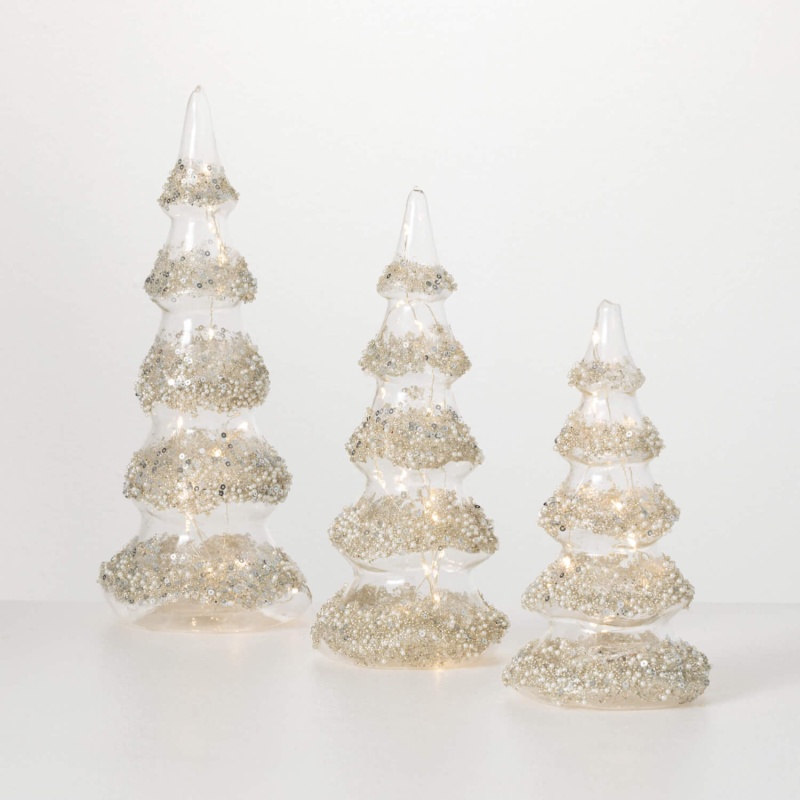 Gold Glitter Lighted Tree Set