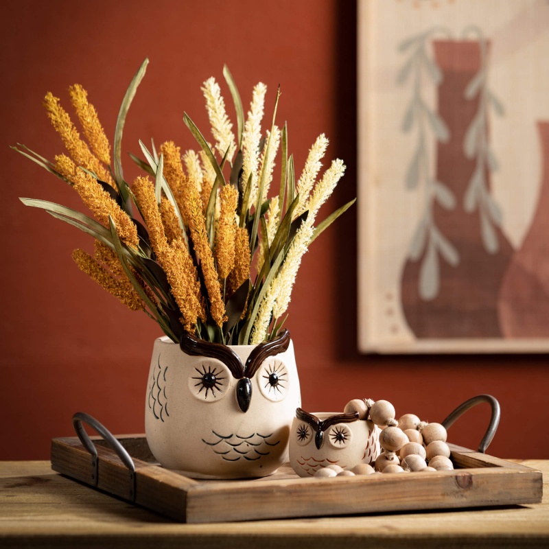 Kitschy Brown Owl Planter Set