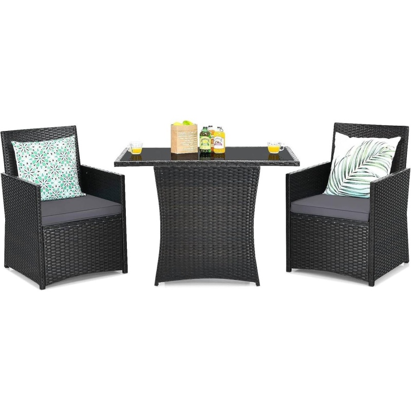 3-Piece Outdoor Patio Furniture Bistro Dining Set In Brown Grey Pe Rattan