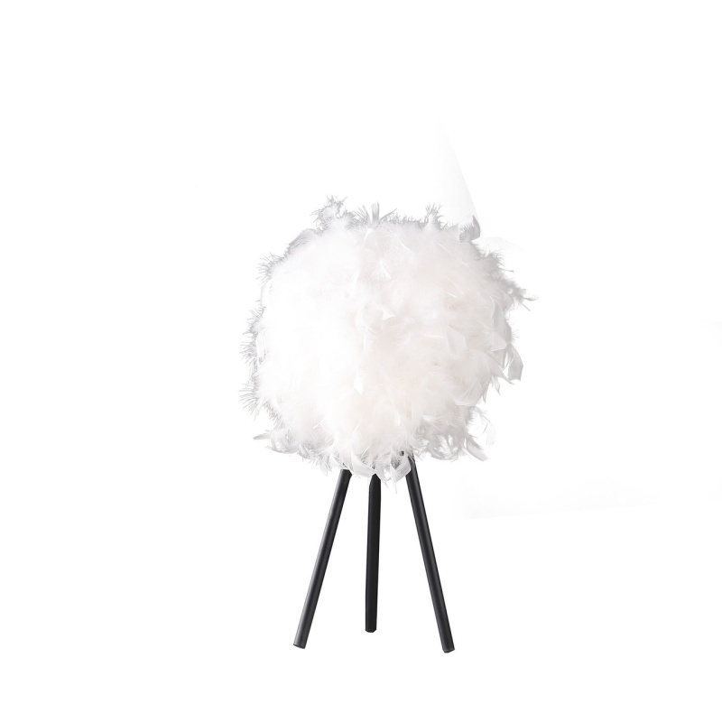 21" Black And White Faux Feather Tripod Table Lamp