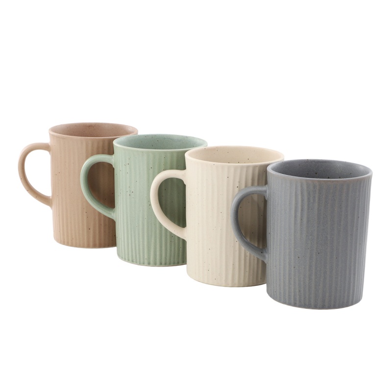 Gibson Home Evening Stroll 4 Piece 19 Ounce Stoneware Ribbed Mug Set In Assorted Color