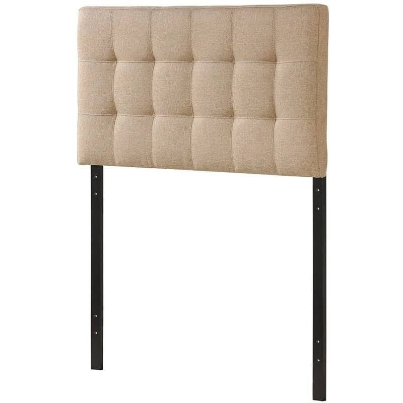 Twin Size Modern Beige Tan Taupe Fabric Tufted Upholstered Headboard