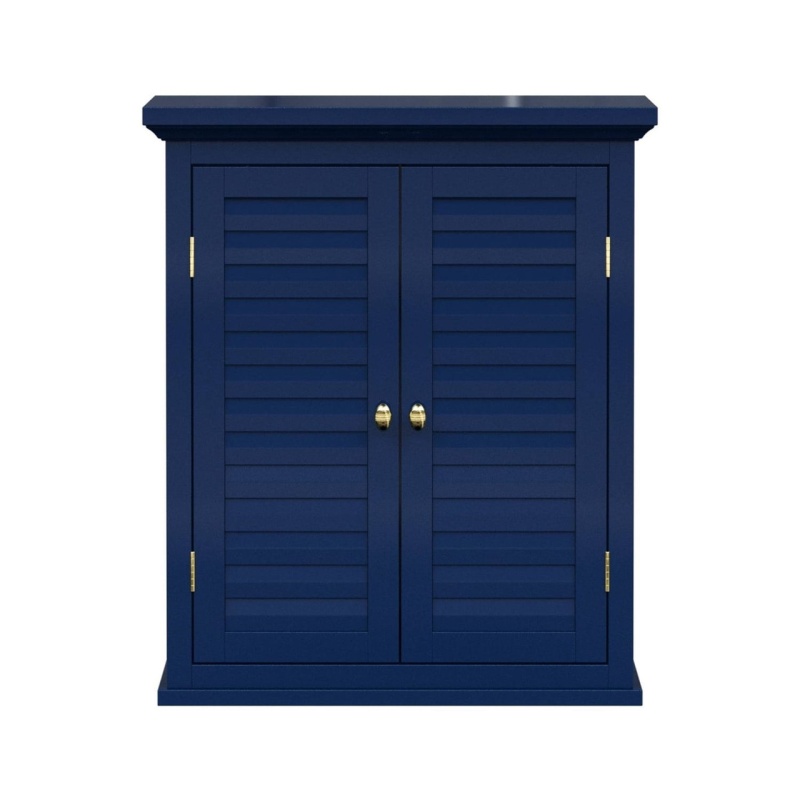 Navy Wall Mounted 2-Door Louvered Crown Molding Bathroom Wall Cabinet