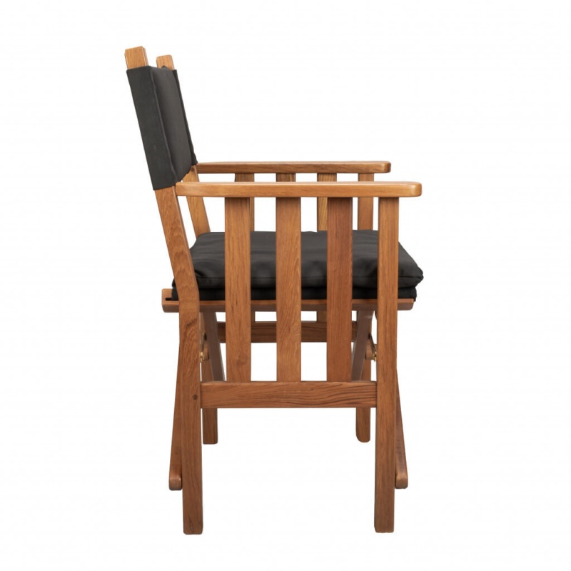 20" Black And Natural Wood Solid Wood Indoor Outdoor Director Chair With Black Cushion