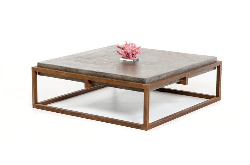 15" Concrete And Metal Coffee Table