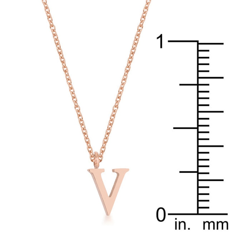 Elaina Rose Gold Stainless Steel V Initial Necklace