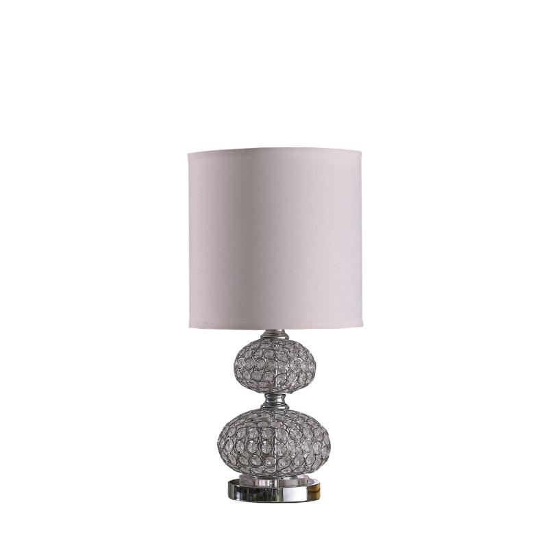24" Chrome and Faux Crystal Double Orb Table Lamp