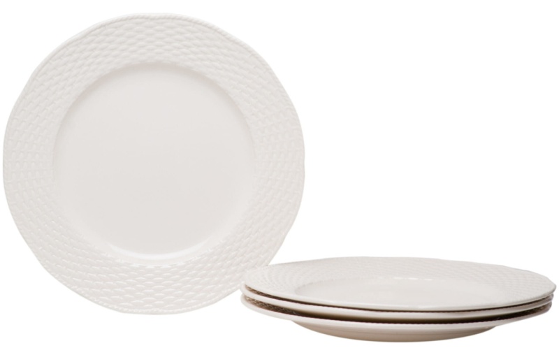 White Four Piece Weave Stoneware Dinner Plate Set