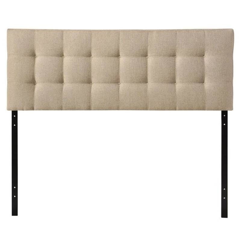 Full Size Modern Beige Tan Taupe Fabric Tufted Upholstered Headboard