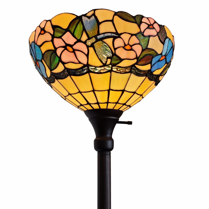 70" Brown Traditional Floor Lamp With Tiffany Glass Bowl Shade
